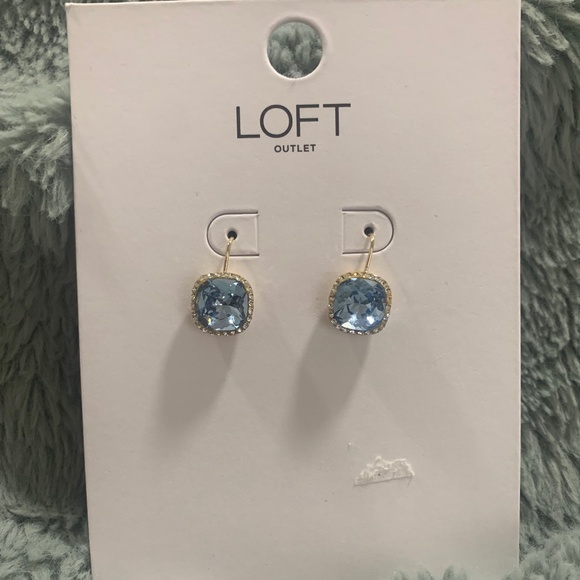 Loft Dazzling light blue and diamond gold square stone hanging earrings - Picture 1 of 2